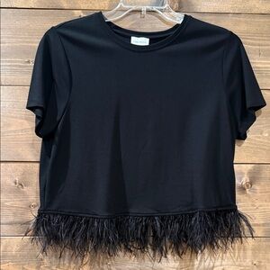 For Cynthia Black Feather Hem Top